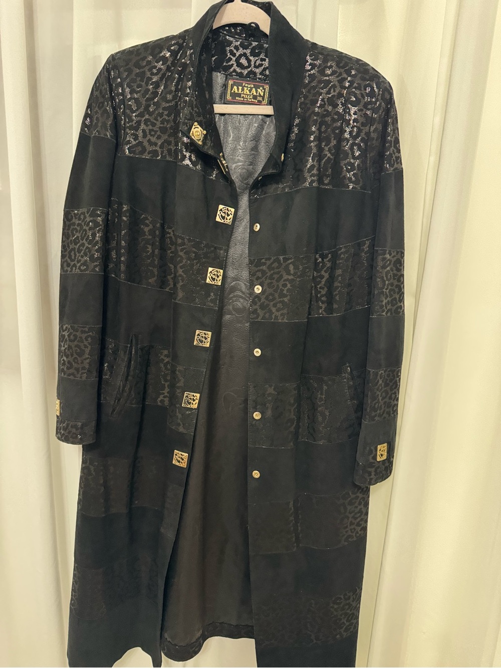 Black Patchwork Leather Long Coat